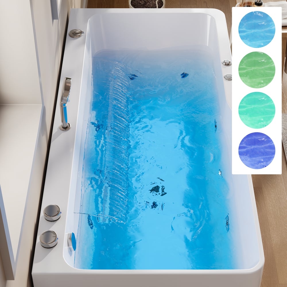 67" Large Jacuzzi Bathtub with Jetted & LED Lighting 97-Gallon Capacity