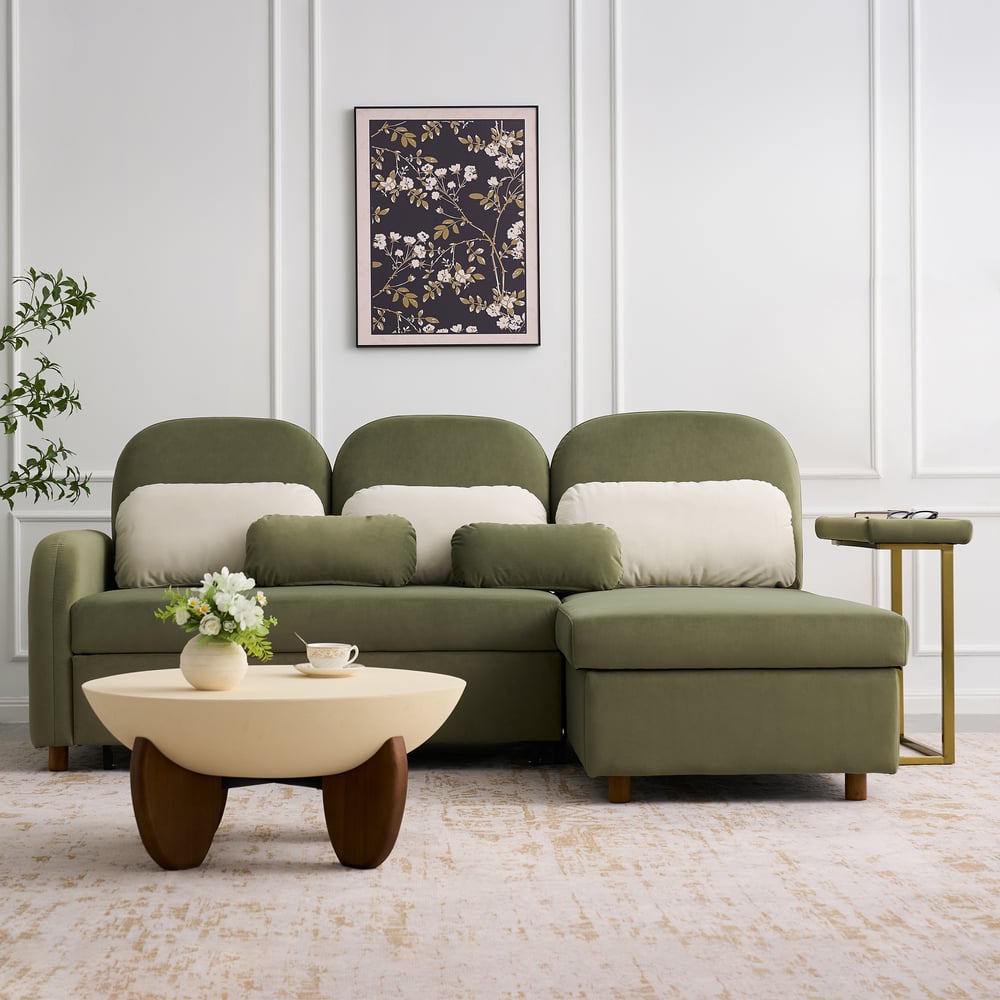 Green Sofa Bed with Side Table window image