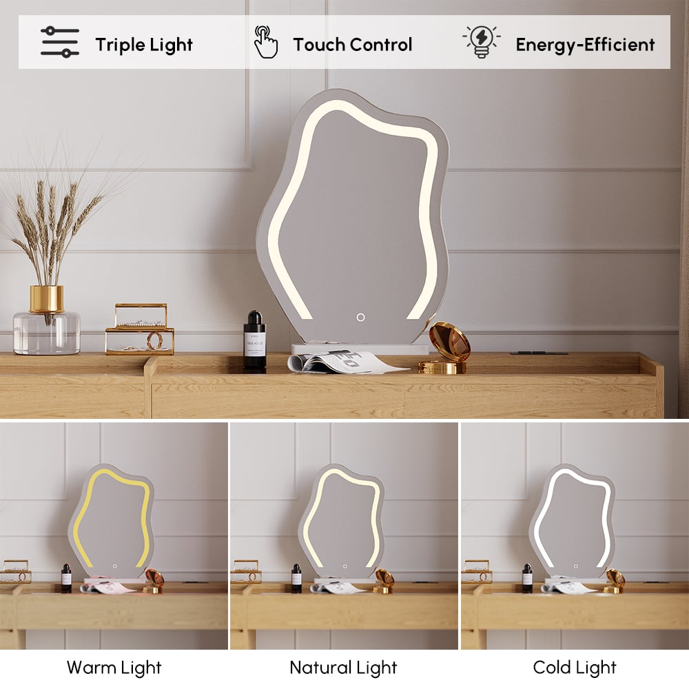 Modern Makeup Vanity Set with Lighted Mirror, Charging Station and Jewelry Storage window image