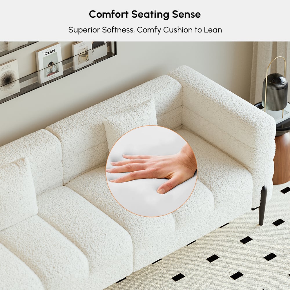 Aurora 2000mm Boucle Fluted Sofa with Black Legs & Pillows window image