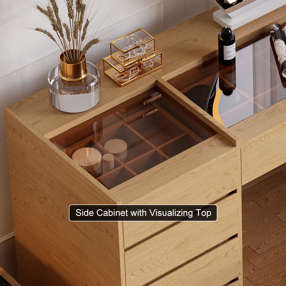 Modern Makeup Vanity Set with Lighted Mirror, Charging Station and Jewelry Storage window image