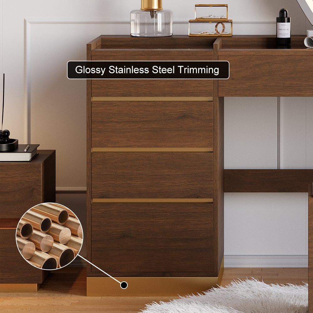 Ensemble de maquillage moderne avec miroir éclairé, station de recharge et rangement pour bijoux image de fenêtre