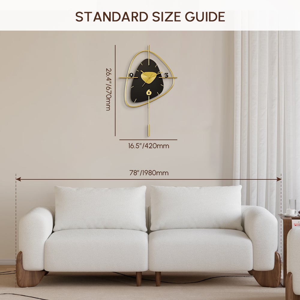 25" Black Creative Scandinavian Wall Clock Metal Pendulum Home Clock for Living Room