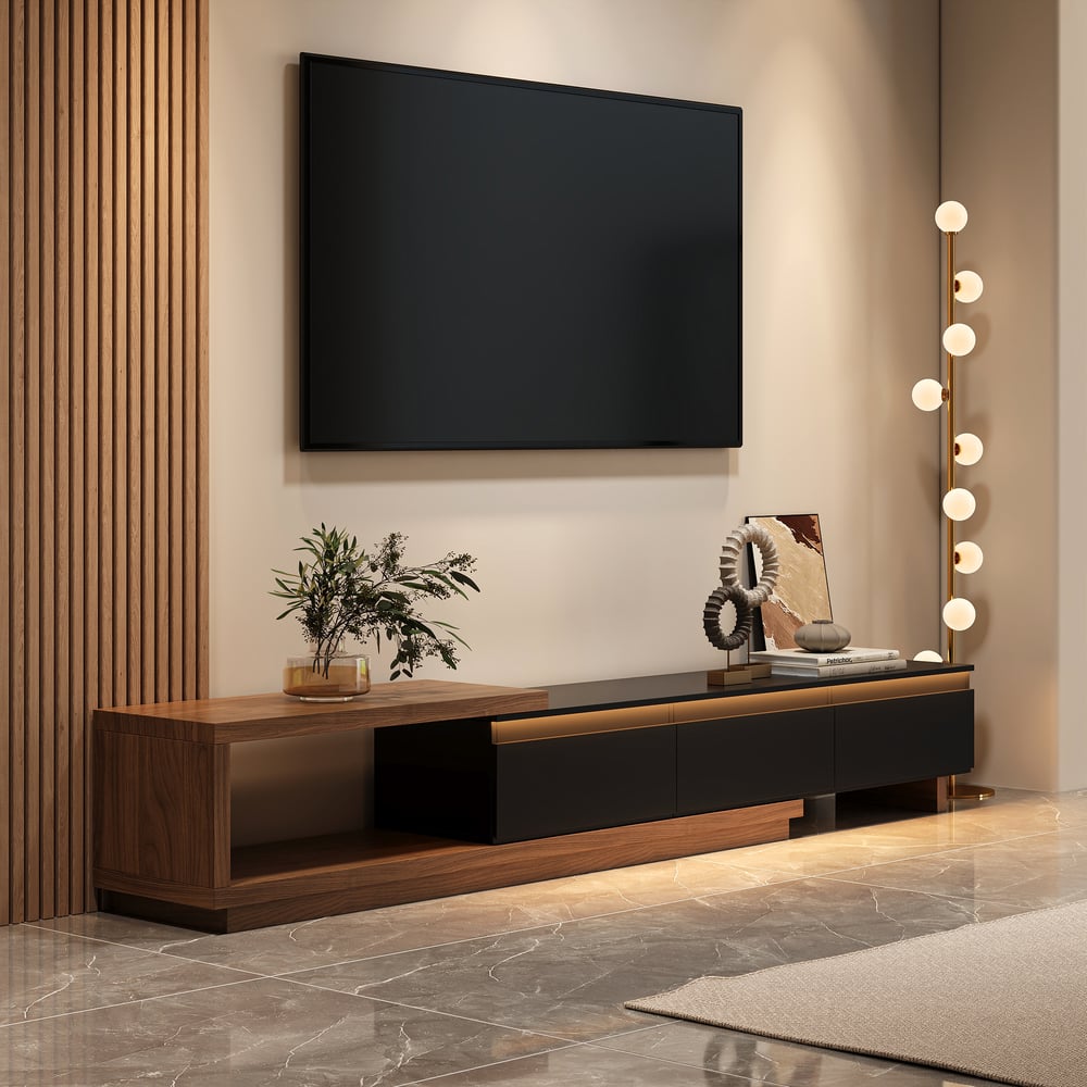 Quoint Extendable TV Stand with 3 Drawers(71"-100") and Light window image