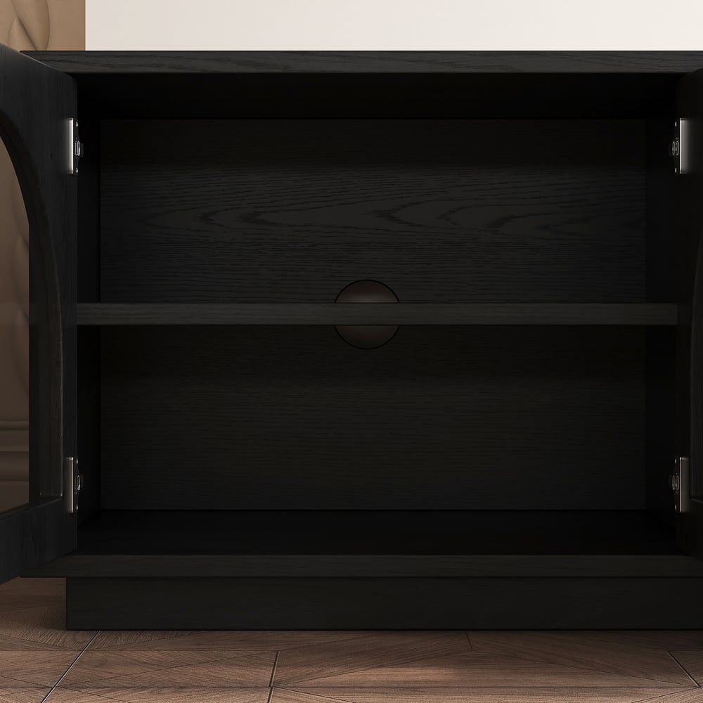 72" Arched Glass Doors TV Stand with Storage and LED