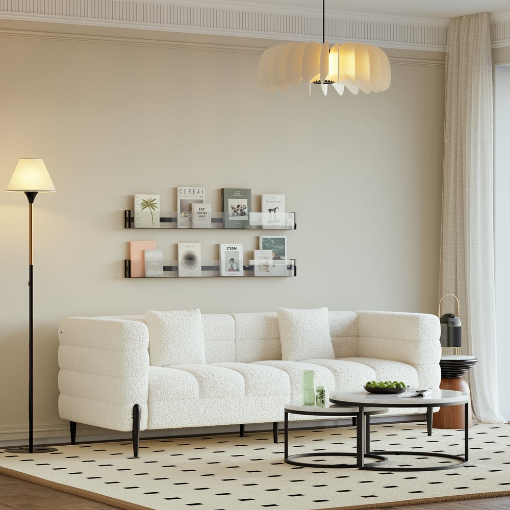 Aurora 2000mm Boucle Fluted Sofa with Black Legs & Pillows window image