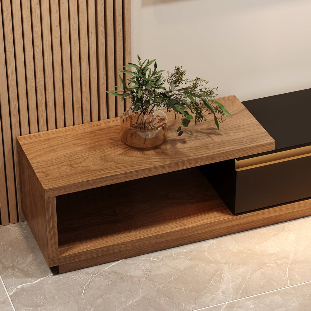 Quoint Extendable TV Stand with 3 Drawers(71"-100") and Light window image