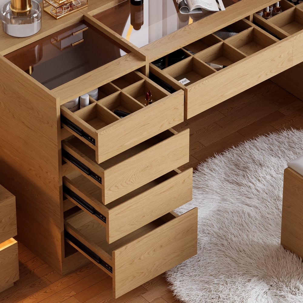 Modern Makeup Vanity Set with Lighted Mirror, Charging Station and Jewelry Storage window image