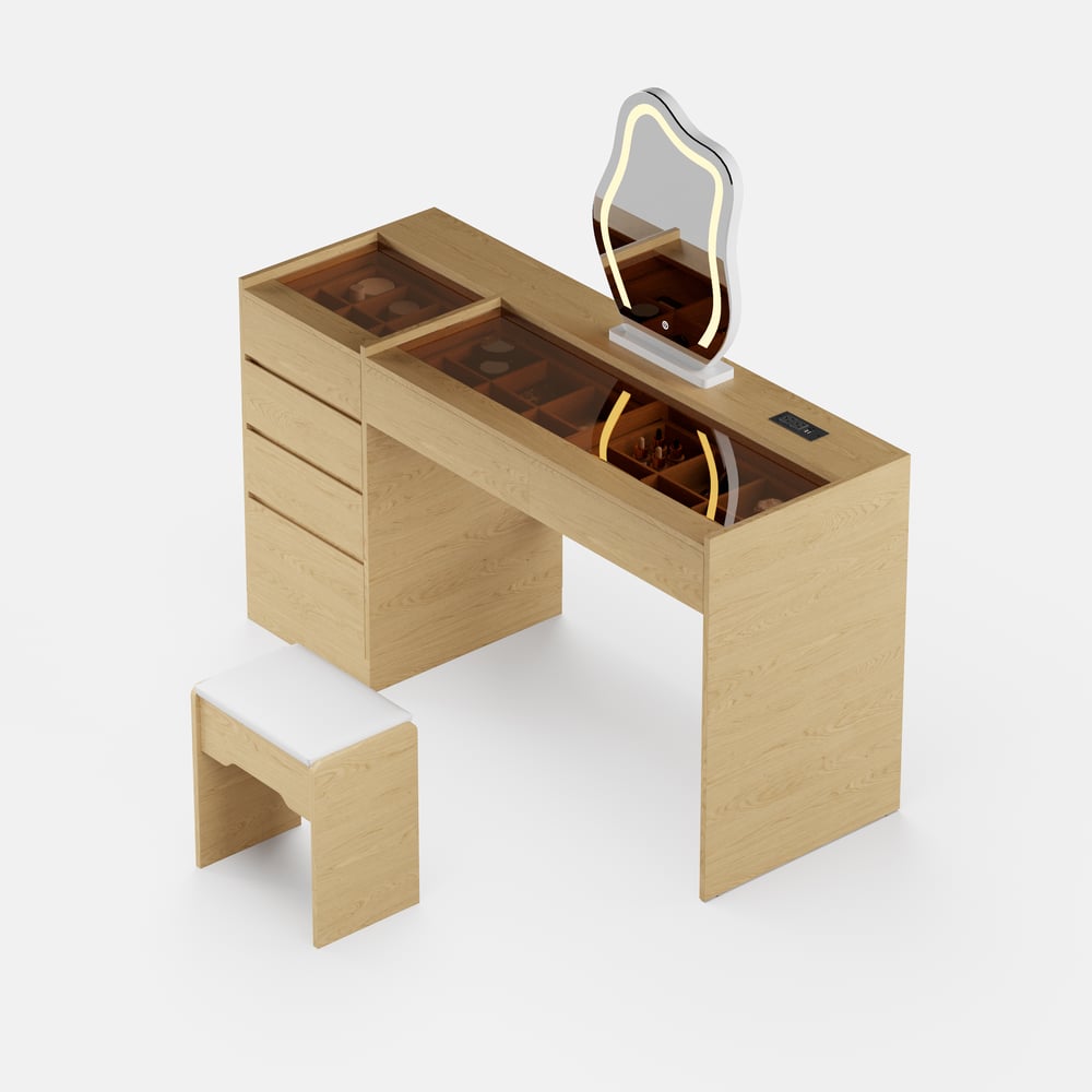 Modern Makeup Vanity Set with Lighted Mirror, Charging Station and Jewelry Storage window image