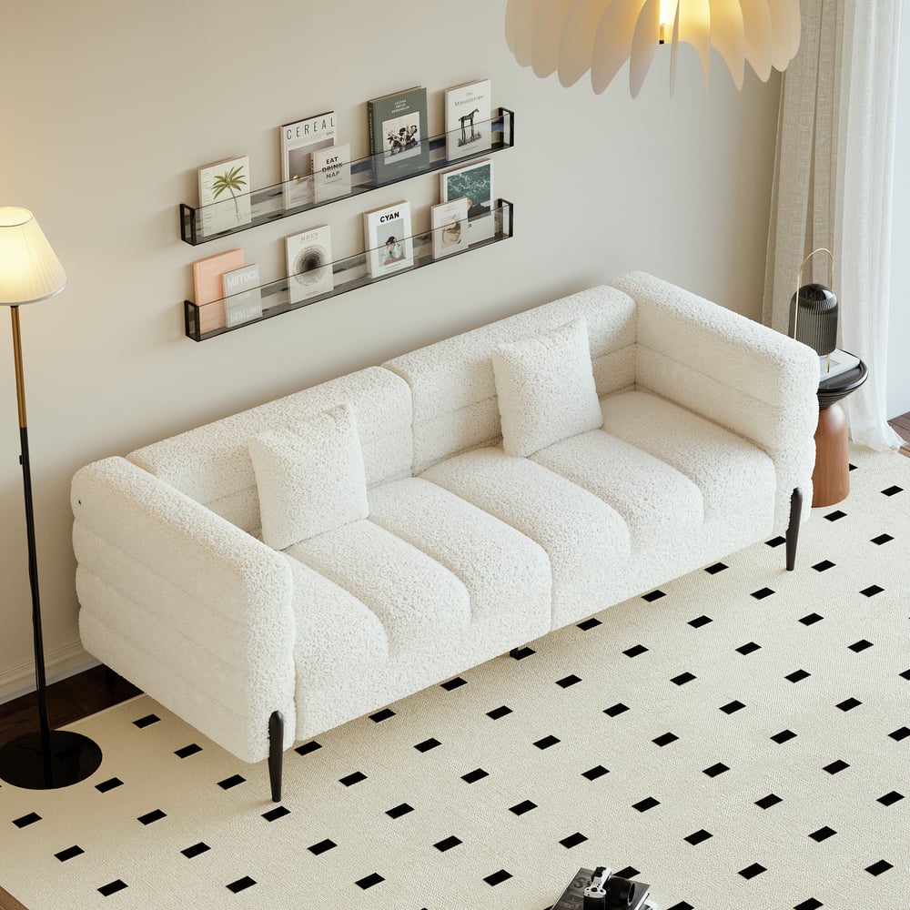 Aurora 2000mm Boucle Fluted Sofa with Black Legs & Pillows window image