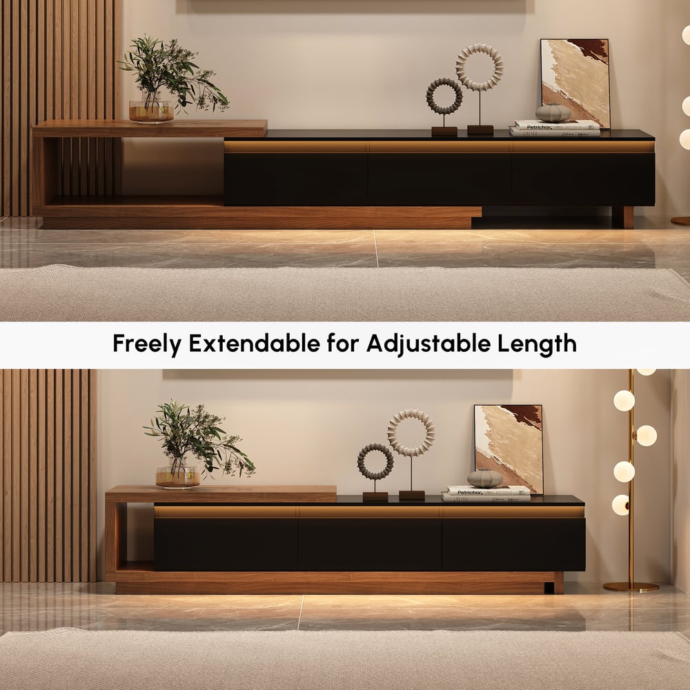 Quoint Extendable TV Stand with 3 Drawers(71"-100") and Light window image