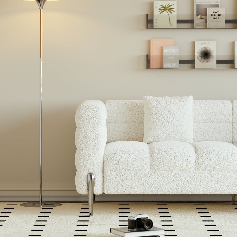 Aurora 2000mm Boucle Fluted Sofa with Silver Legs & Pillows window image