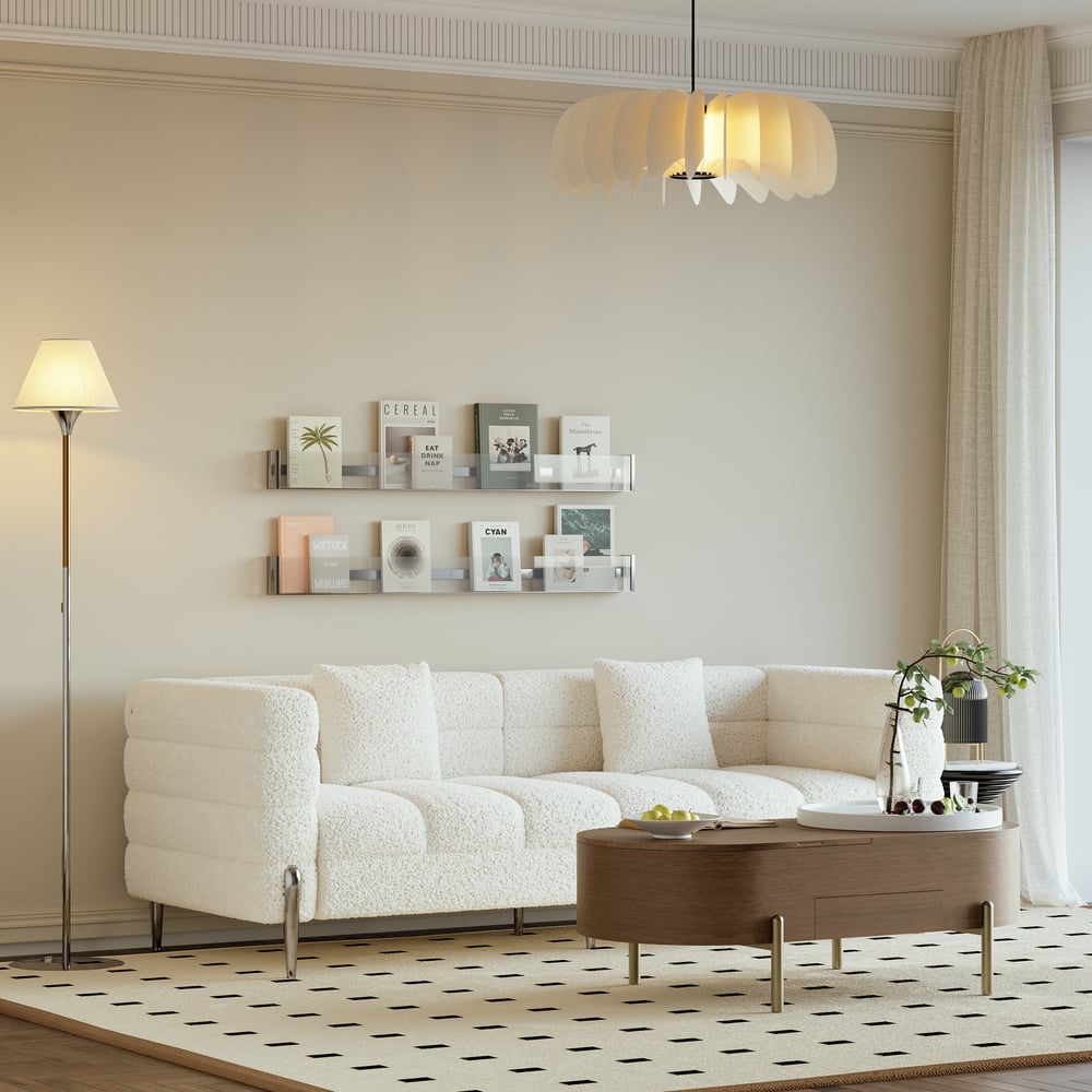 Aurora 2000mm Boucle Fluted Sofa with Silver Legs & Pillows window image