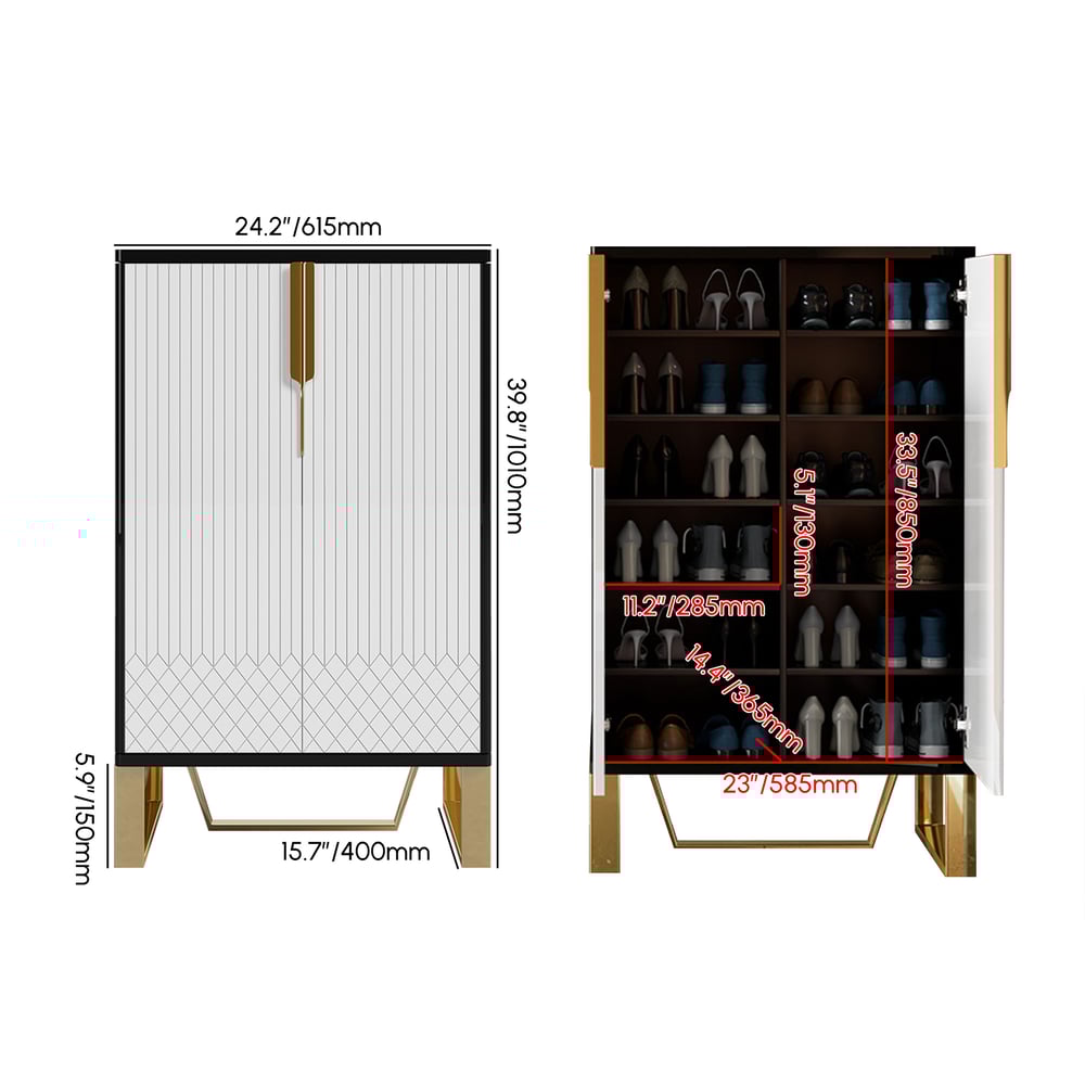 Aro White & Black Shoe Cabinet in Gold weights dimensions image