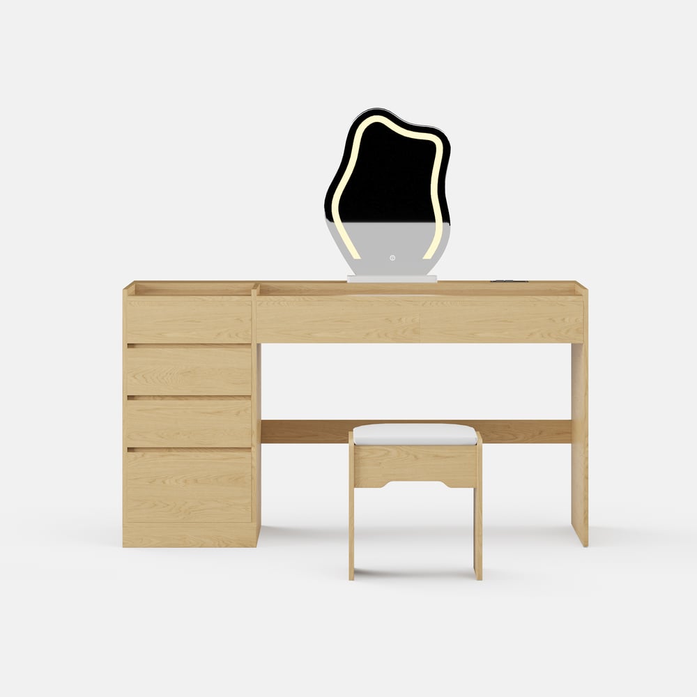 Modern Makeup Vanity Set with Lighted Mirror, Charging Station and Jewelry Storage window image