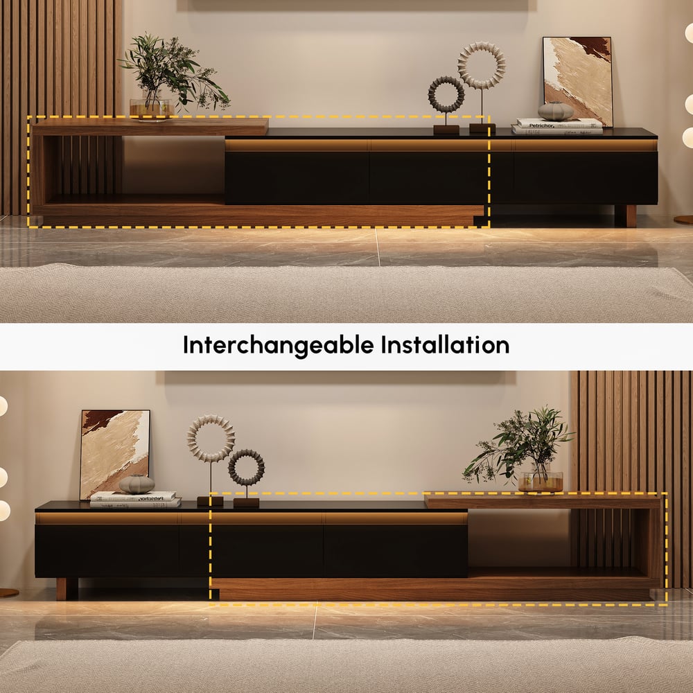 Quoint Extendable TV Stand with 3 Drawers(71"-100") and Light window image