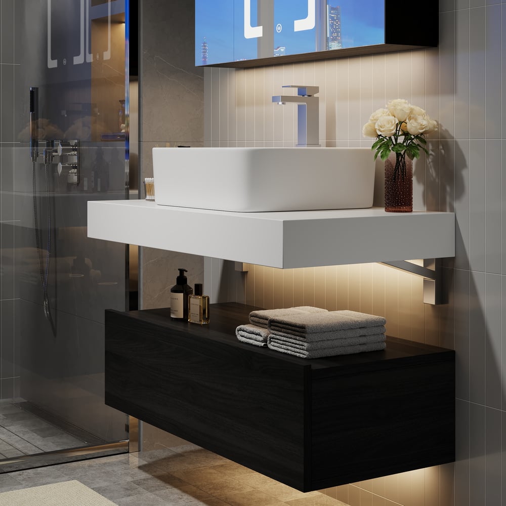 900mm Modern Floating Bathroom Vanity Set With Single Sink White and Black