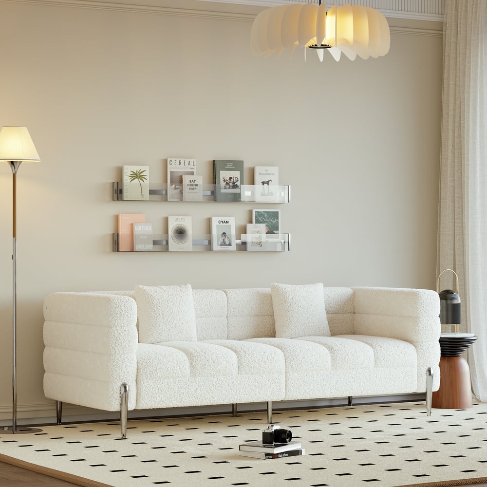 Aurora 2000mm Boucle Fluted Sofa with Silver Legs & Pillows window image