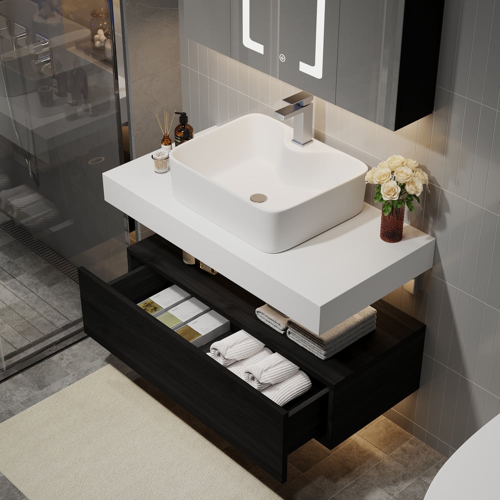 900mm Modern Floating Bathroom Vanity Set With Single Sink White and Black