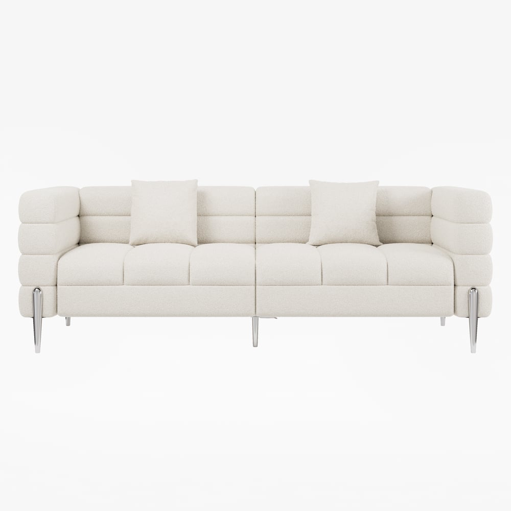 Aurora 2000mm Boucle Fluted Sofa with Silver Legs & Pillows window image