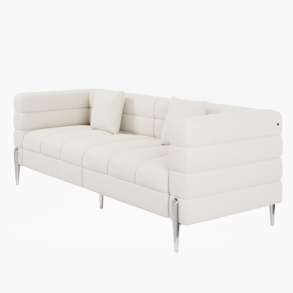 Aurora 2000mm Boucle Fluted Sofa with Silver Legs & Pillows window image
