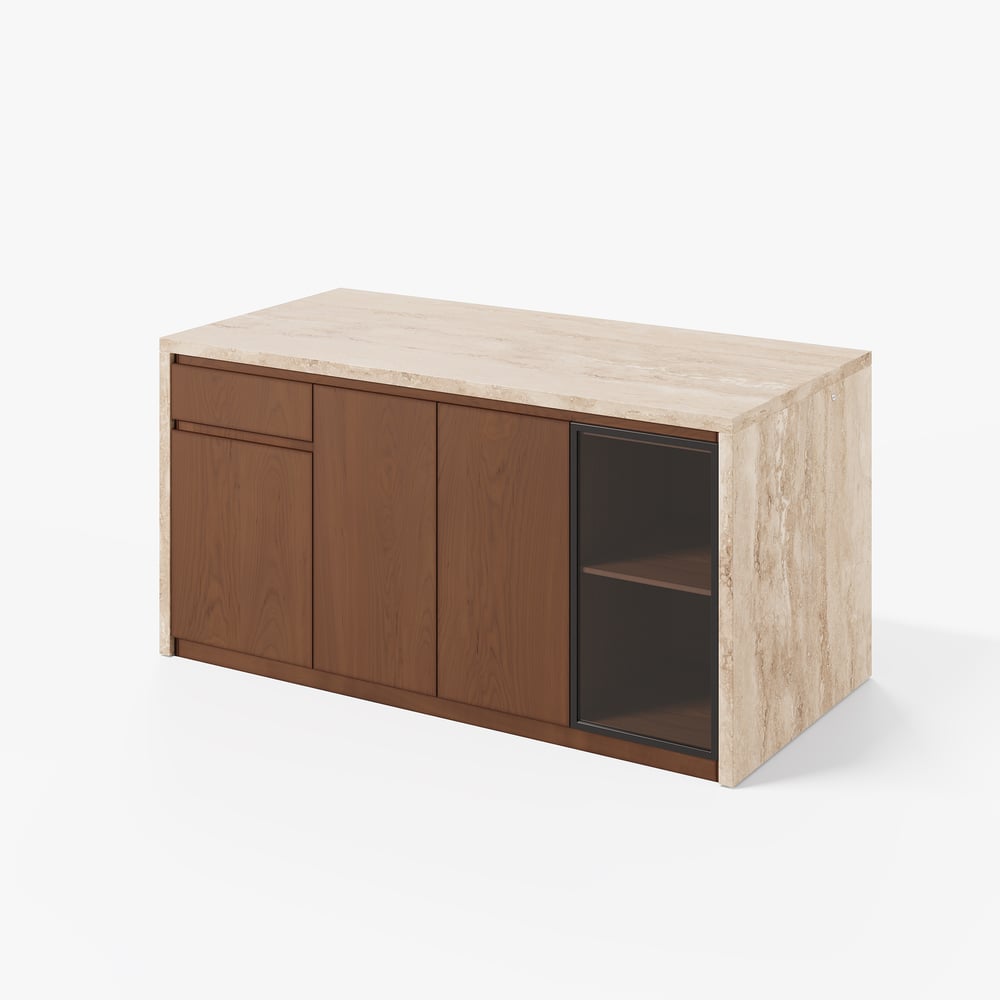 1800mm Modern Waterfall Kitchen lsland with Light & Storage