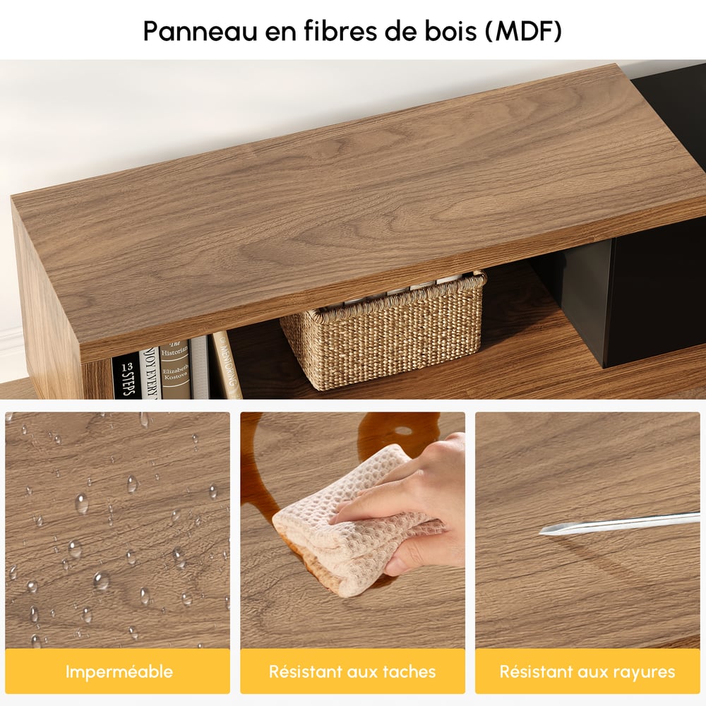 Meuble TV Noir et Noyer Moderne Console Rétractable et Extensible à 3 Tiroirs image de fenêtre
