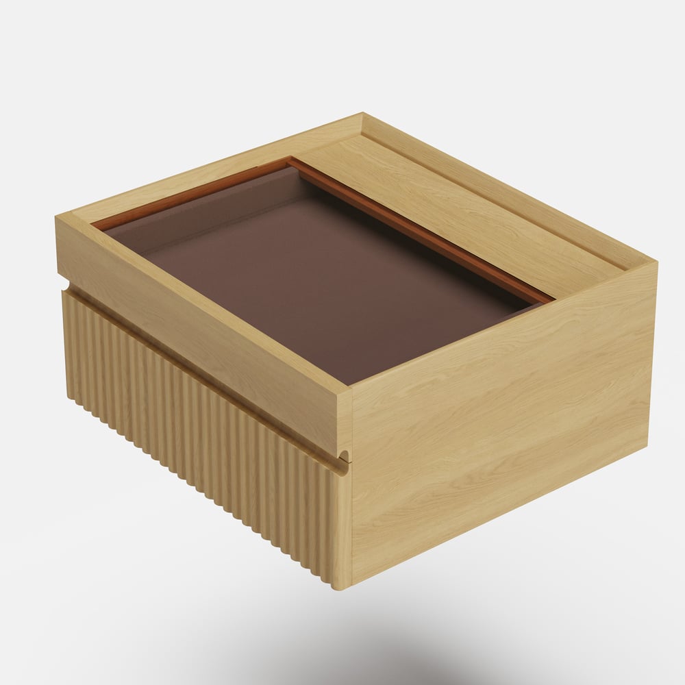 Modern Floating Natural Nightstand with Glass Top & Jewelry Storage Bedside Table