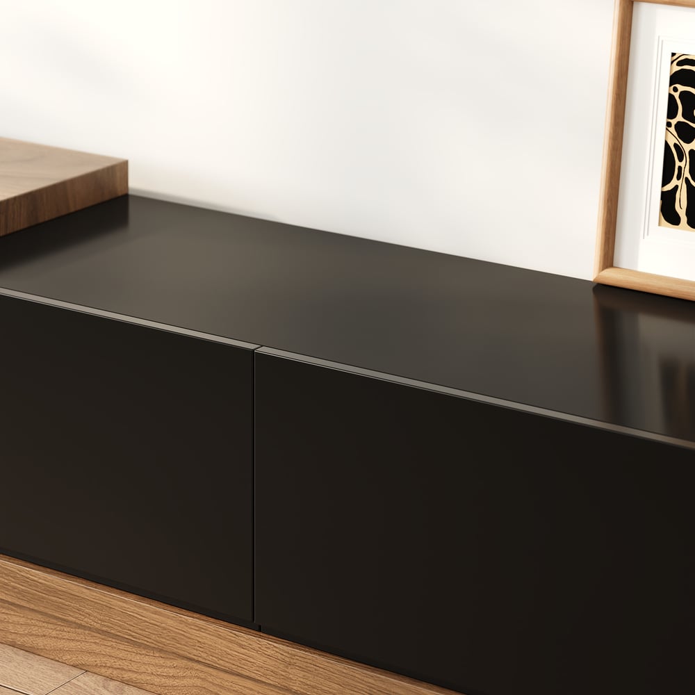 Meuble TV Noir et Noyer Moderne Console Rétractable et Extensible à 3 Tiroirs image de fenêtre