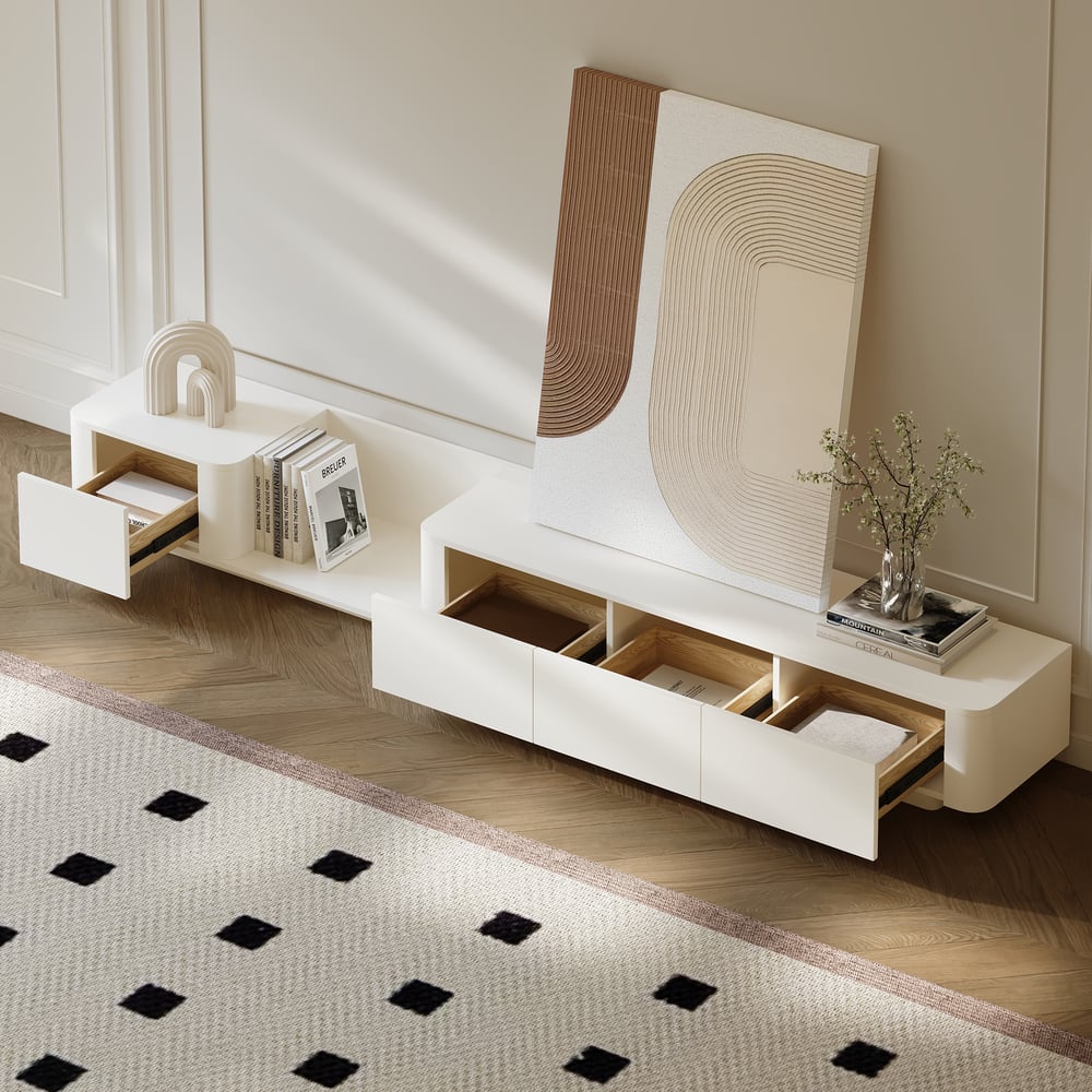 Modern 198 cm - 274 cm Extendable Off White TV unit with 4 Drawers window image