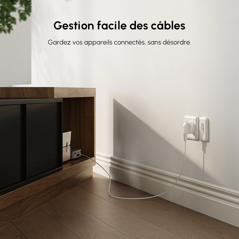 Meuble TV Noir et Noyer Moderne Console Rétractable et Extensible à 3 Tiroirs image de fenêtre