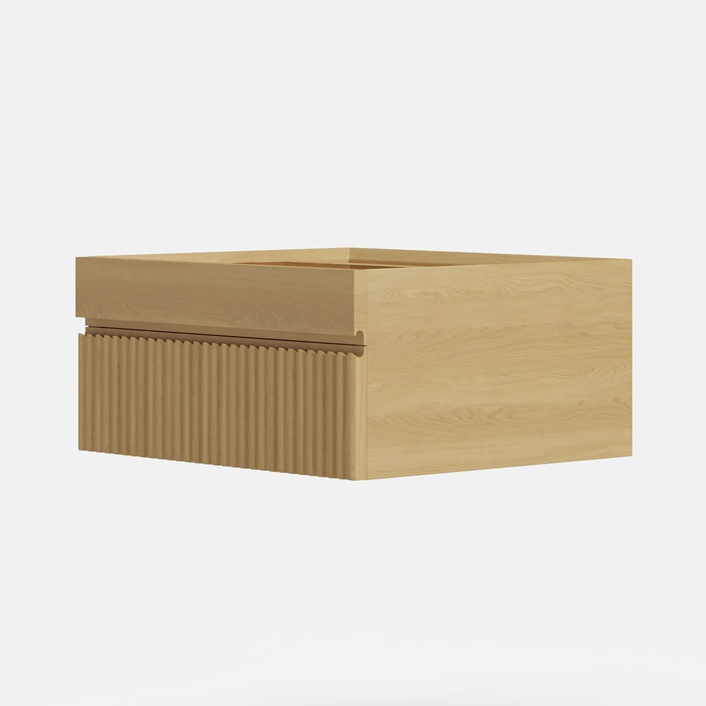 Modern Floating Natural Nightstand with Glass Top & Jewelry Storage Bedside Table