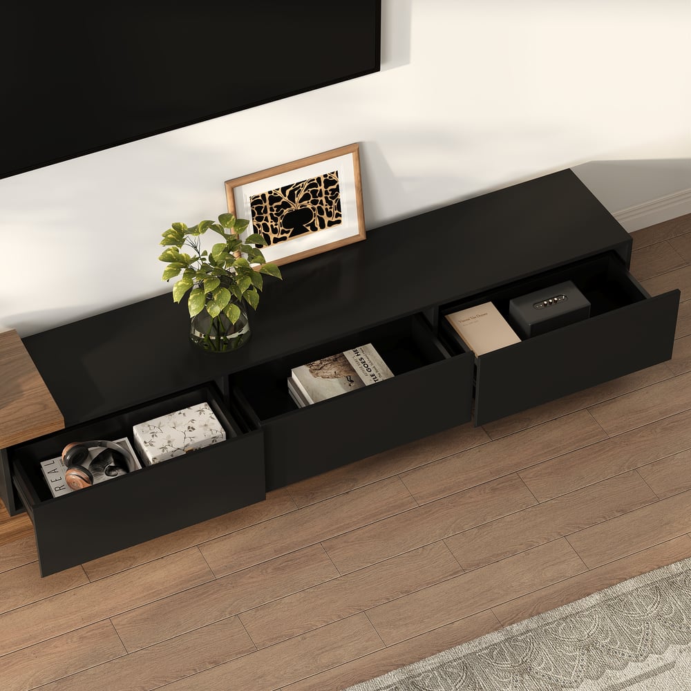 Meuble TV Noir et Noyer Moderne Console Rétractable et Extensible à 3 Tiroirs image de fenêtre