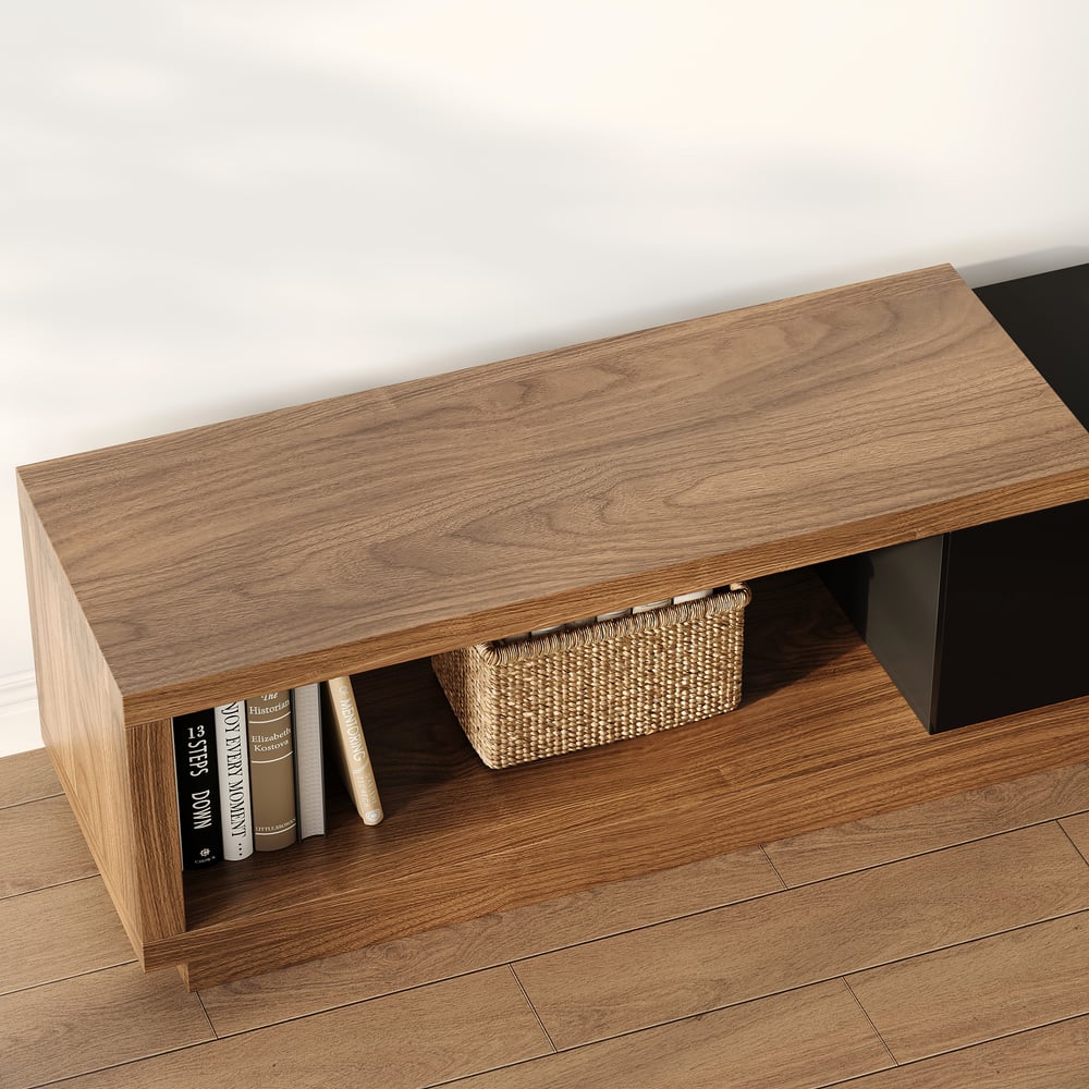 Meuble TV Noir et Noyer Moderne Console Rétractable et Extensible à 3 Tiroirs image de fenêtre