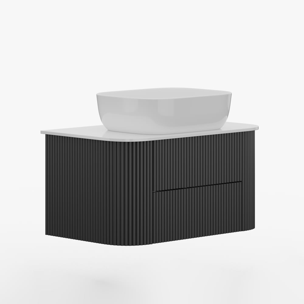Tocador de baño flotante estriado de 800 mm con tapa de piedra sinterizada de un solo lavabo