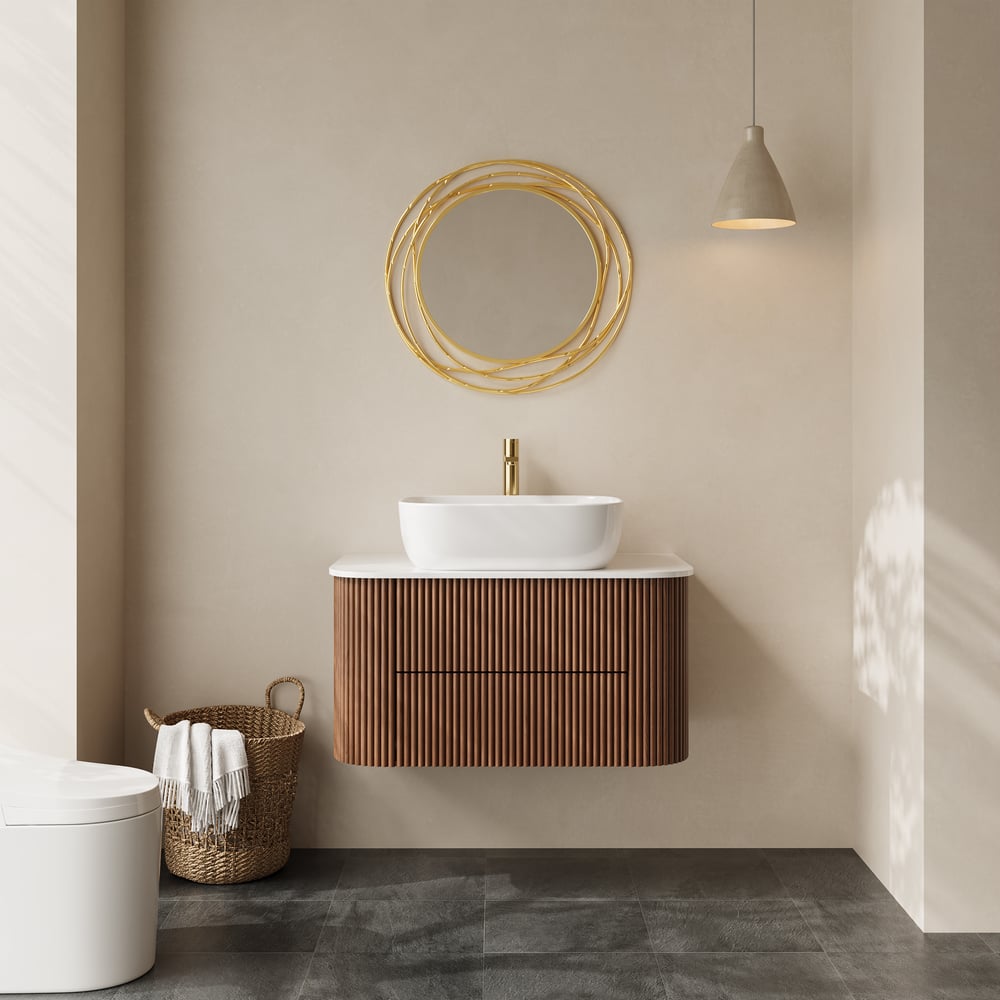800mm Fluted Floating Bathroom Vanity with Single Basin Sintered Stone Top