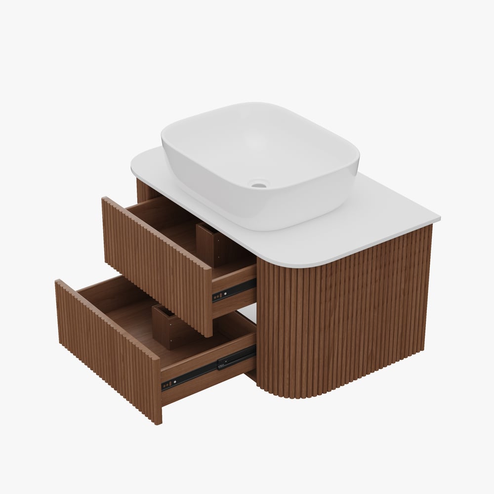 800mm Fluted Floating Bathroom Vanity with Single Basin Sintered Stone Top