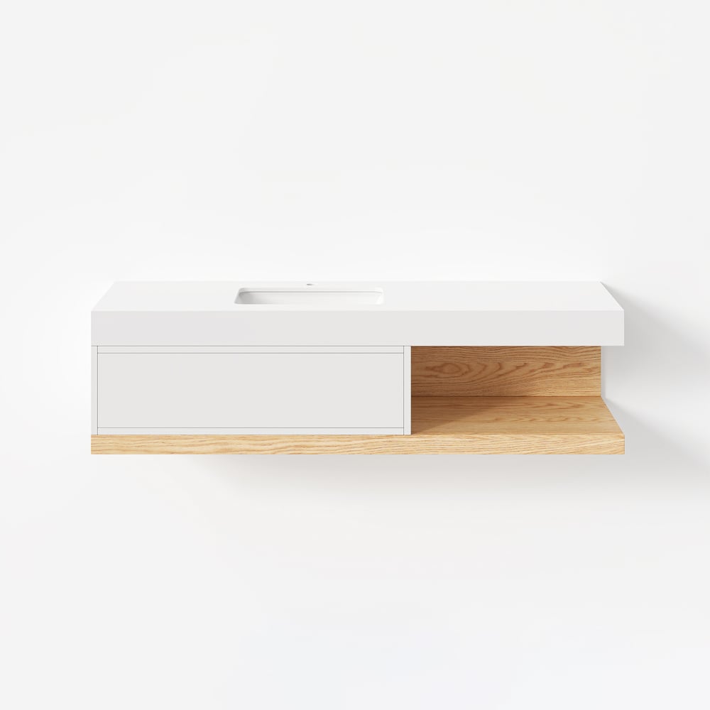 1500mm Modern Floating Bathroom Vanity Set With Single Basin Wall-Mount White & Natural