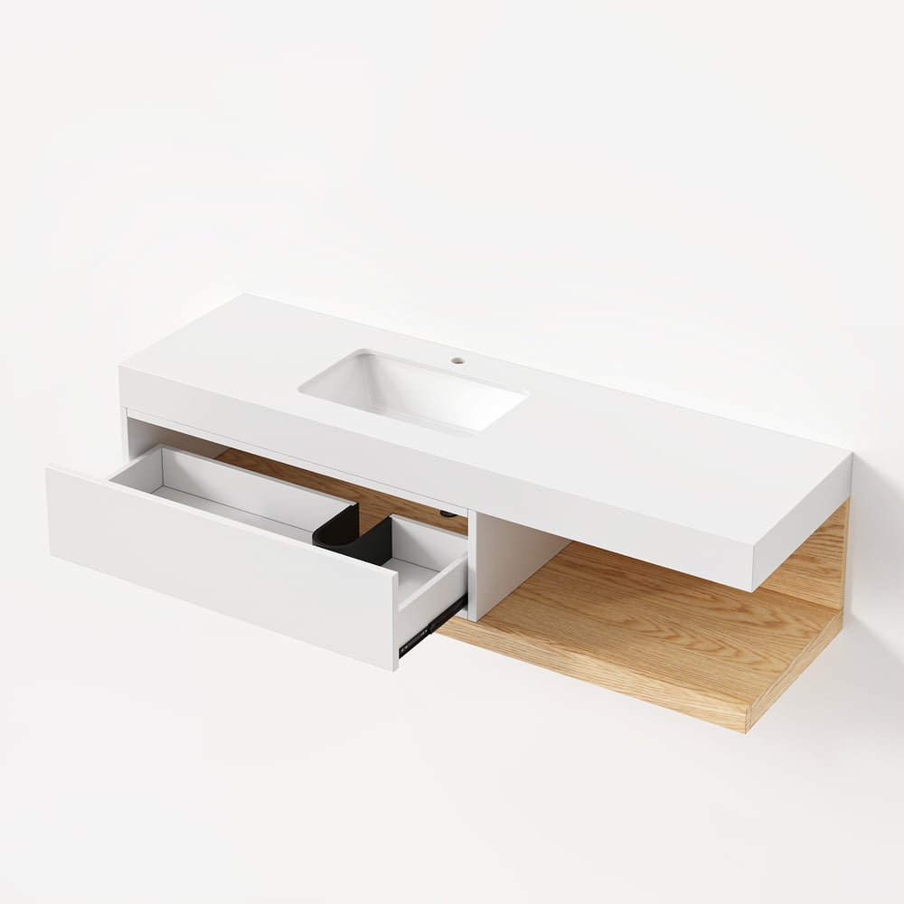 1500mm Modern Floating Bathroom Vanity Set With Single Basin Wall-Mount White & Natural