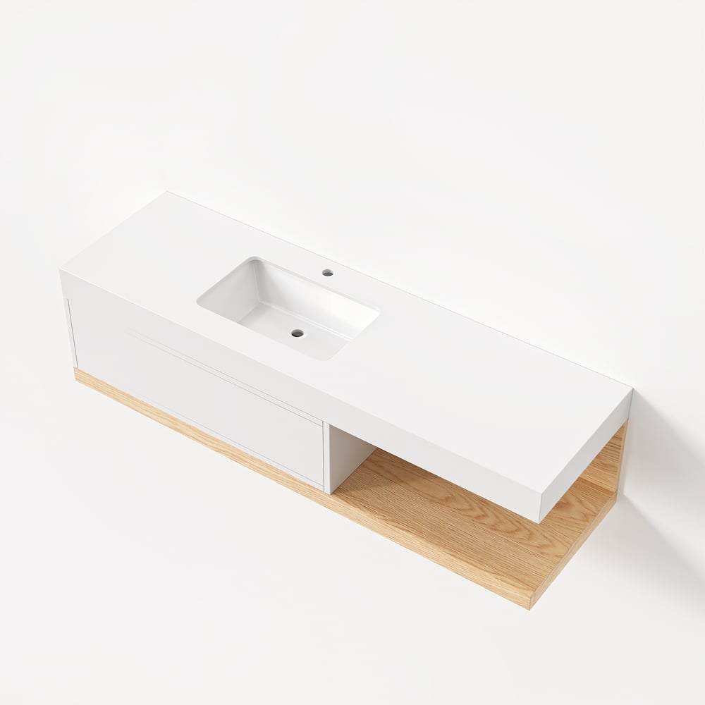 1500mm Modern Floating Bathroom Vanity Set With Single Basin Wall-Mount White & Natural