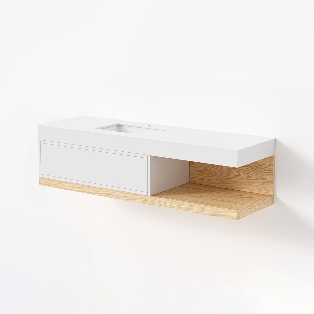 1500mm Modern Floating Bathroom Vanity Set With Single Basin Wall-Mount White & Natural