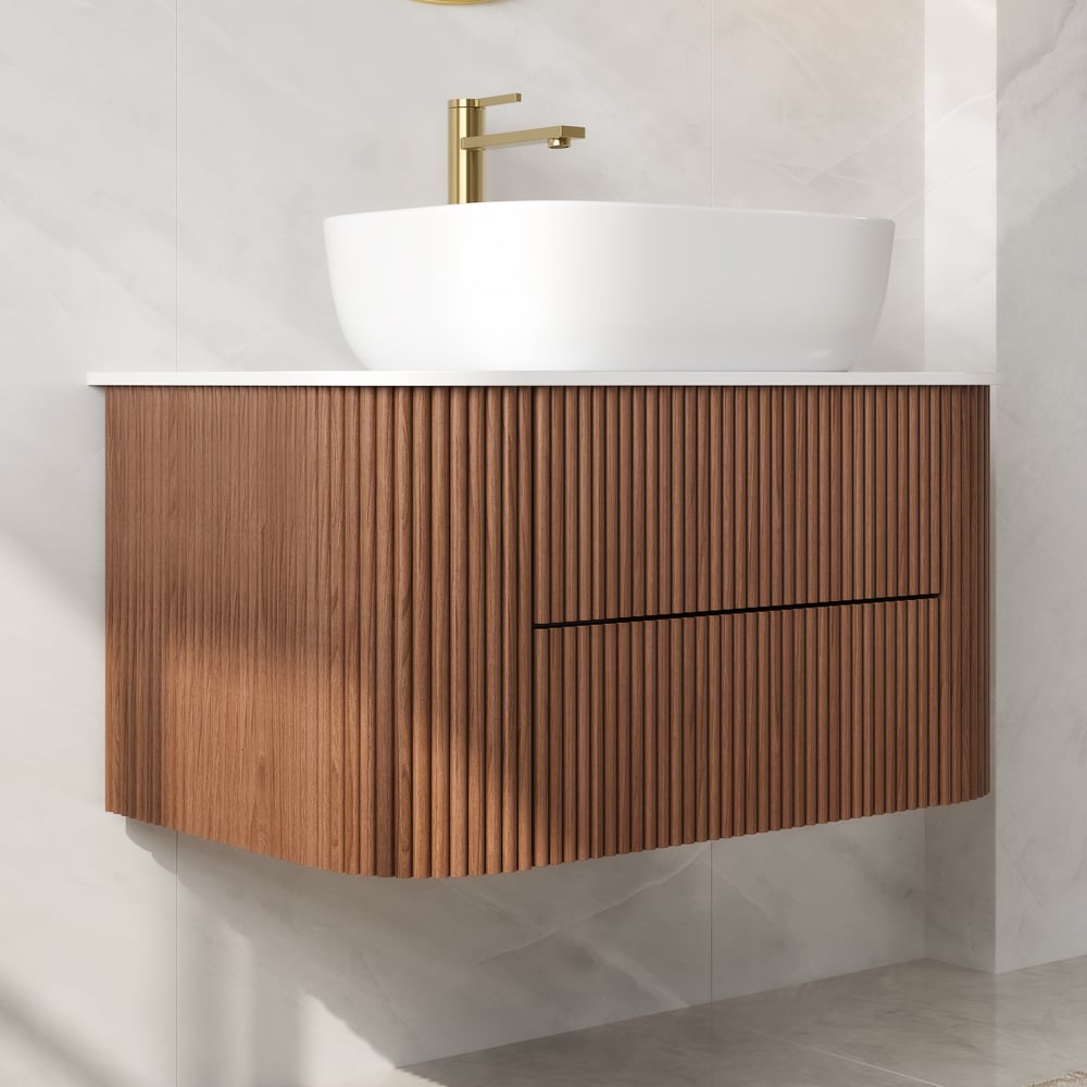 800mm Fluted Floating Bathroom Vanity with Single Basin Sintered Stone Top