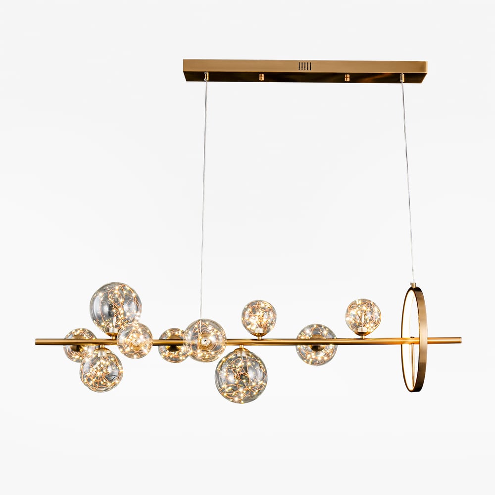 Modern 10-Light Gold Kitchen Island Light with Glass Globe Shade Ceiling Pendant Lights window image