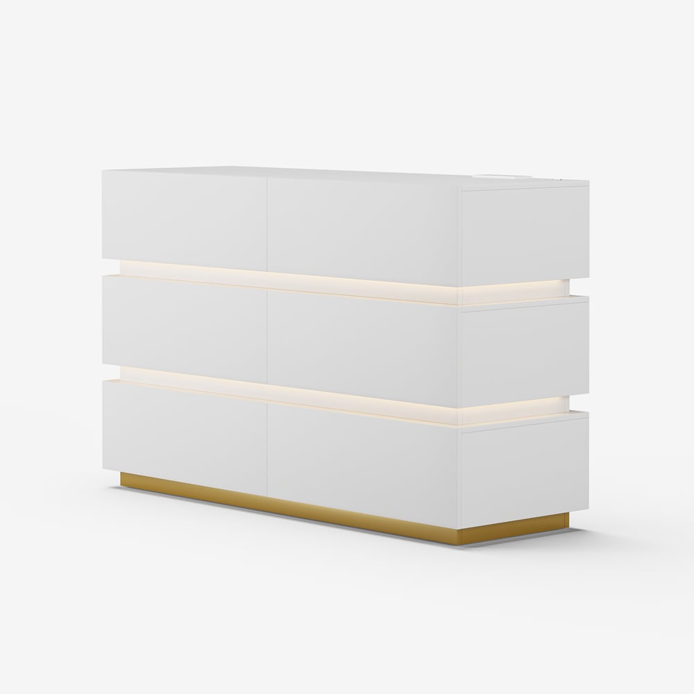 Lumio 1200mm Modern White 6 Drawer LED Dresser Chest Bedroom Storage Cabinet window image