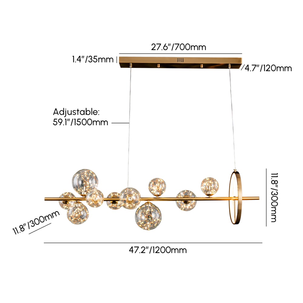 Modern 10-Light Gold Kitchen Island Light with Glass Globe Shade Ceiling Pendant Lights weights dimensions image