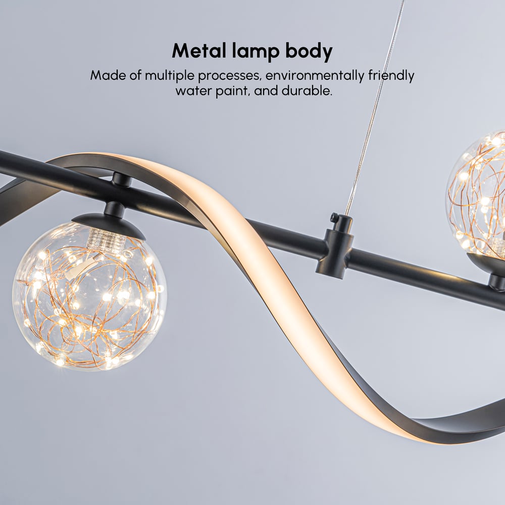 LED Linear Kitchen Island Light – 6-Light Dimmable Black Fixture with Glass Globe Shades window image