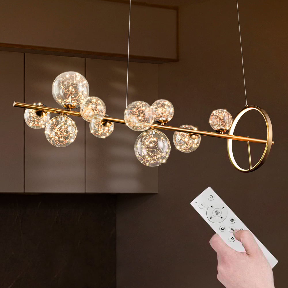 Modern 10-Light Gold Kitchen Island Light with Glass Globe Shade Ceiling Pendant Lights window image