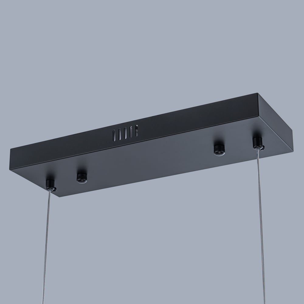 LED Linear Kitchen Island Light – 6-Light Dimmable Black Fixture with Glass Globe Shades actual image