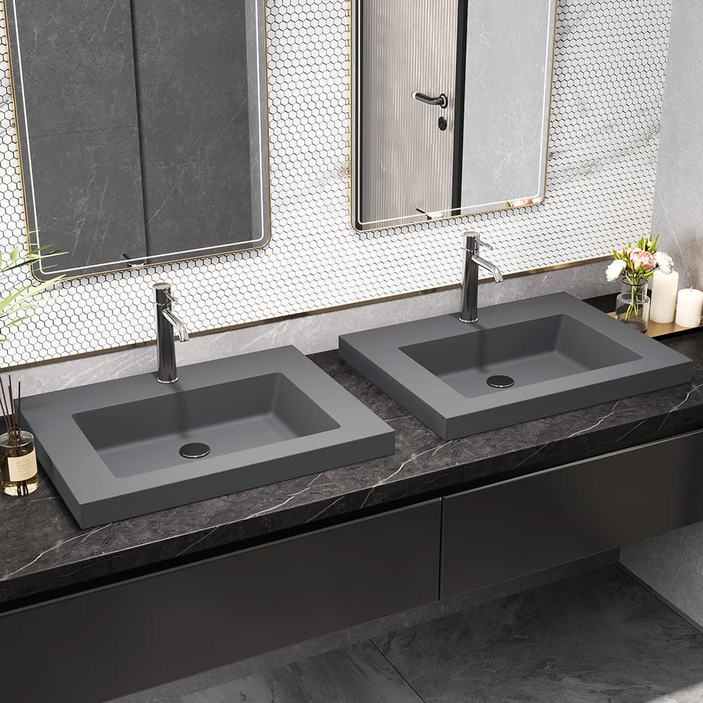 Customer Reviews for 23"Rectangular Concrete Gray Drop-in Bathroom Sink 