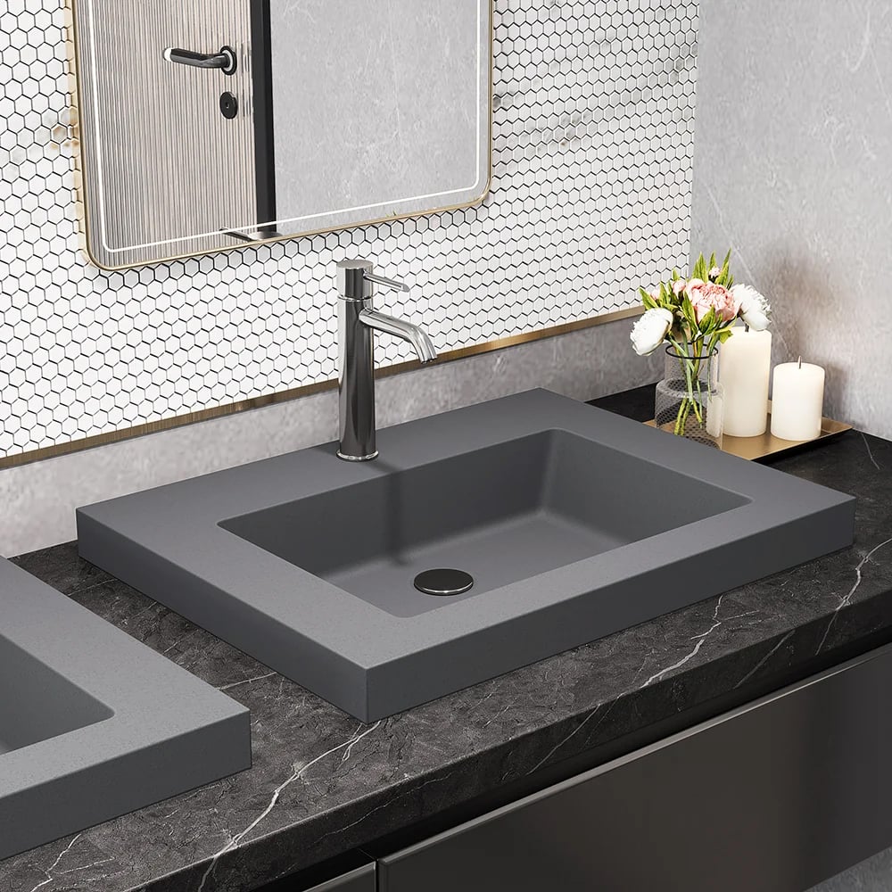 Customer Reviews for 23"Rectangular Concrete Gray Drop-in Bathroom Sink 